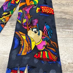 Vintage 90s Looney Tunes Characters 100% Silk Neck Tie Scuba Diving